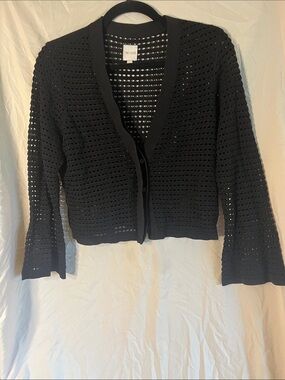 NIC+ZOE Black Openwork Crochet Button Cardigan